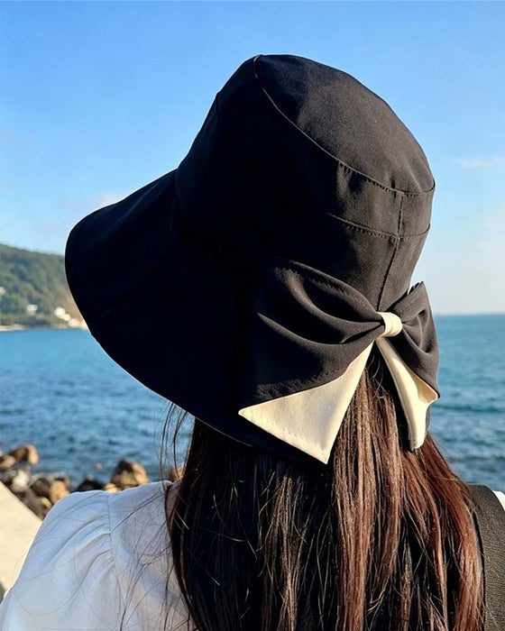 Hut Damen Breite Krempe Zusammenklappbar Schleife Sonne