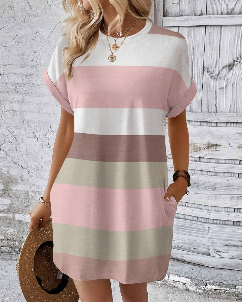 Kleid Kurzarm Gestreift Casual