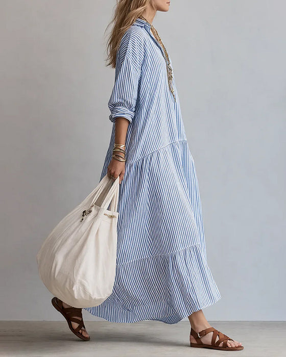 Kleid Modisch Gestreift Lang