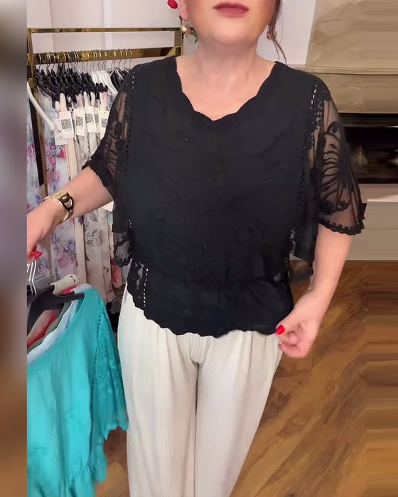 Bluse mit Fledermausärmel und Mesh-Einsatz
