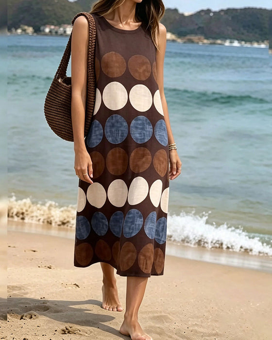 Lässiges Kleid, Tupfenmuster, Ärmellos