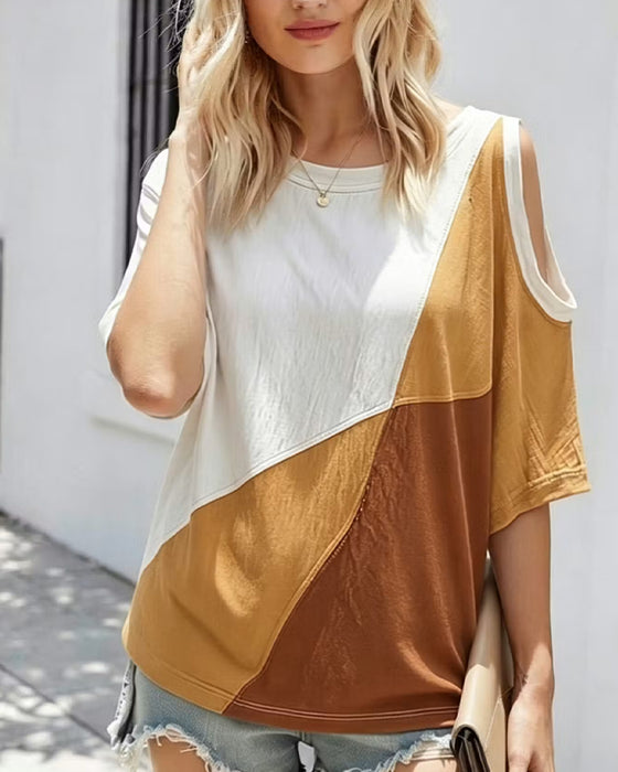 T-Shirt Farbblock Off-Shoulder Locker