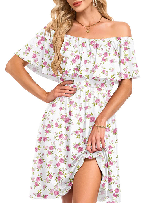 Kleid Blumig Off-Shoulder Midi