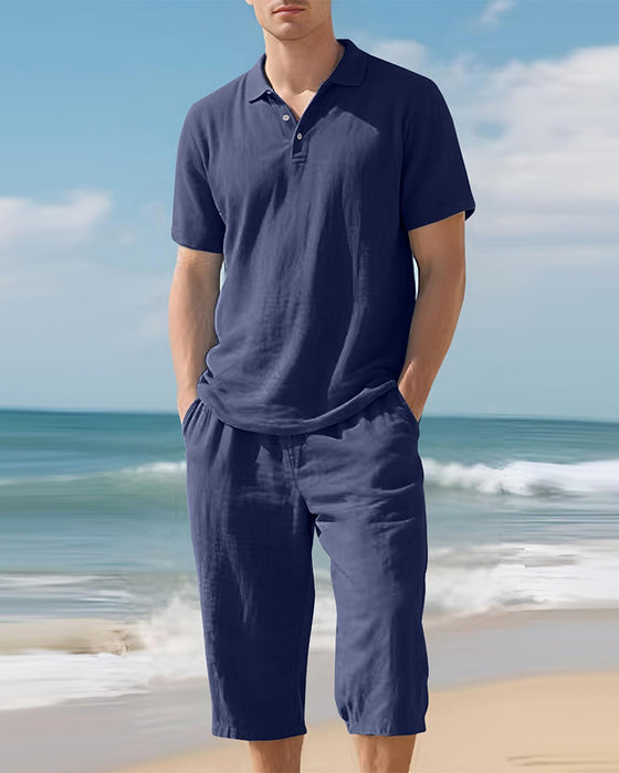 Lässiges Herren-Set Aus Poloshirt Und Verkürzten Hosen
