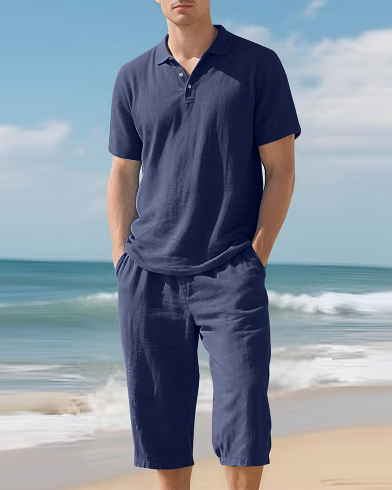 Lässiges Herren-Set Aus Poloshirt Und Verkürzten Hosen