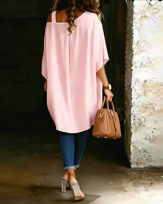 Bluse Asymmetrisch Cold Shoulder Einfarbig Lässig