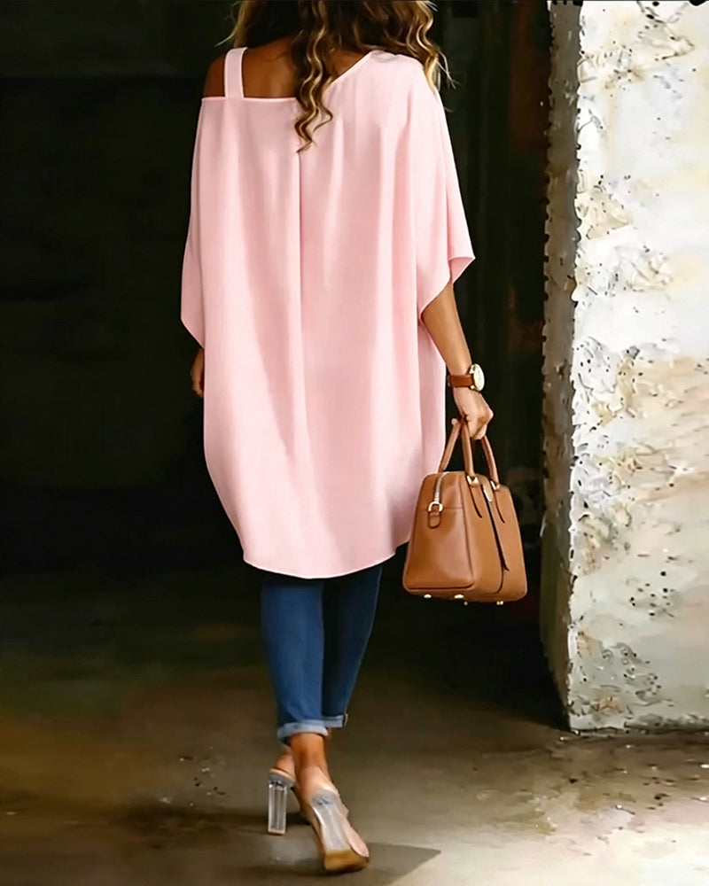 Bluse Asymmetrisch Cold Shoulder Einfarbig Lässig