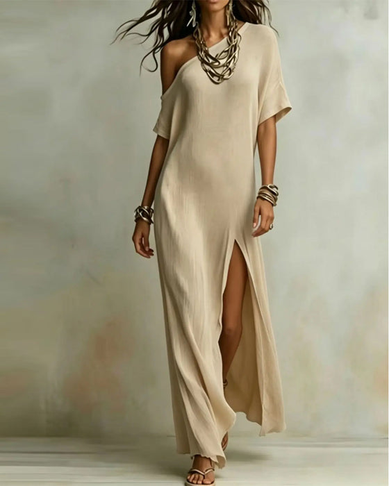 Kleid Off-Shoulder Schlitz Fledermausärmel
