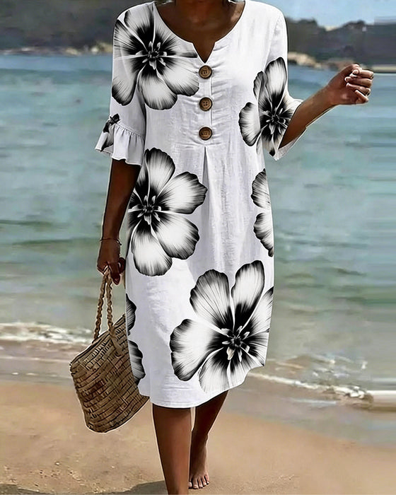 Kleid Blumendruck Rüschenärmel