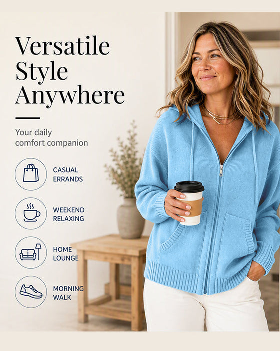 Cardigan Uni Mit Kapuze Reißverschluss