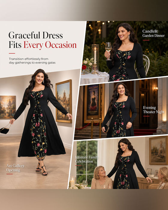 Kleid Quadratischer Ausschnitt Rose Spliced Maxi