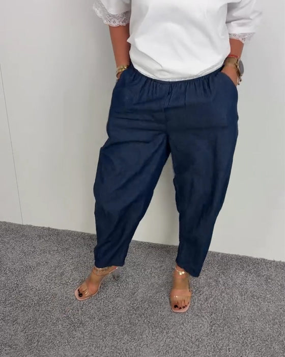 Hose Stilvoll Tasche Denim Lang