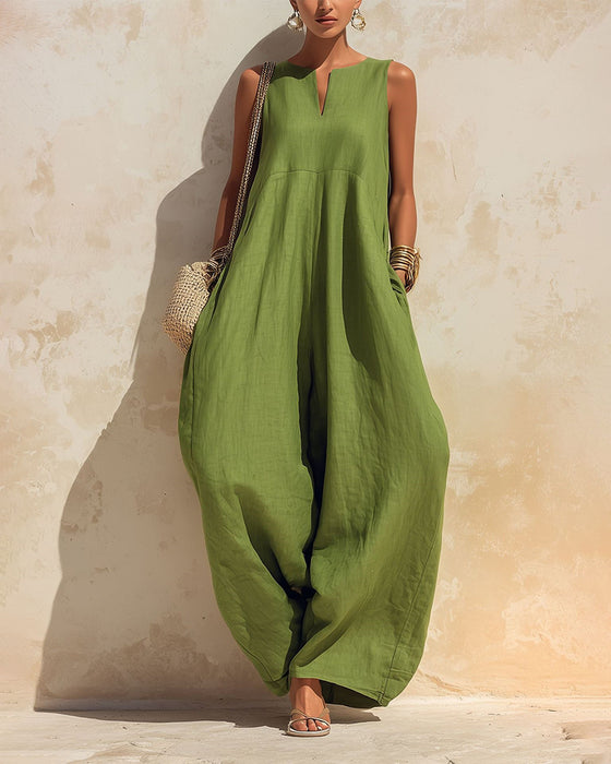 Jumpsuit Kleiner V-Ausschnitt Weit