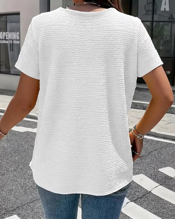 T-Shirt Peter Pan Kragen Drei Knöpfe