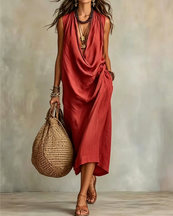 Kleid Ärmellos V-Ausschnitt Mode