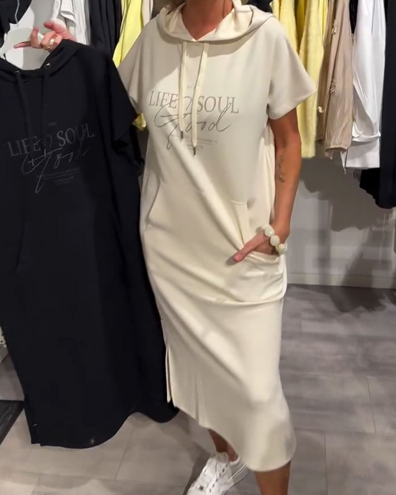 Kleid Buchstabendruck Kapuzenpullover