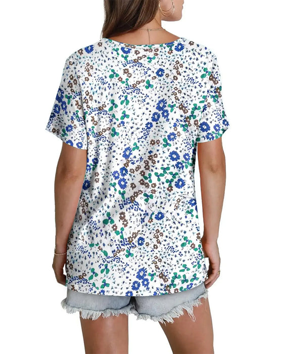 Bluse Blumenmuster V-Ausschnitt Kurzarm