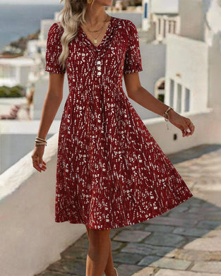 Kleid Blumen Gerafft V-Ausschnitt