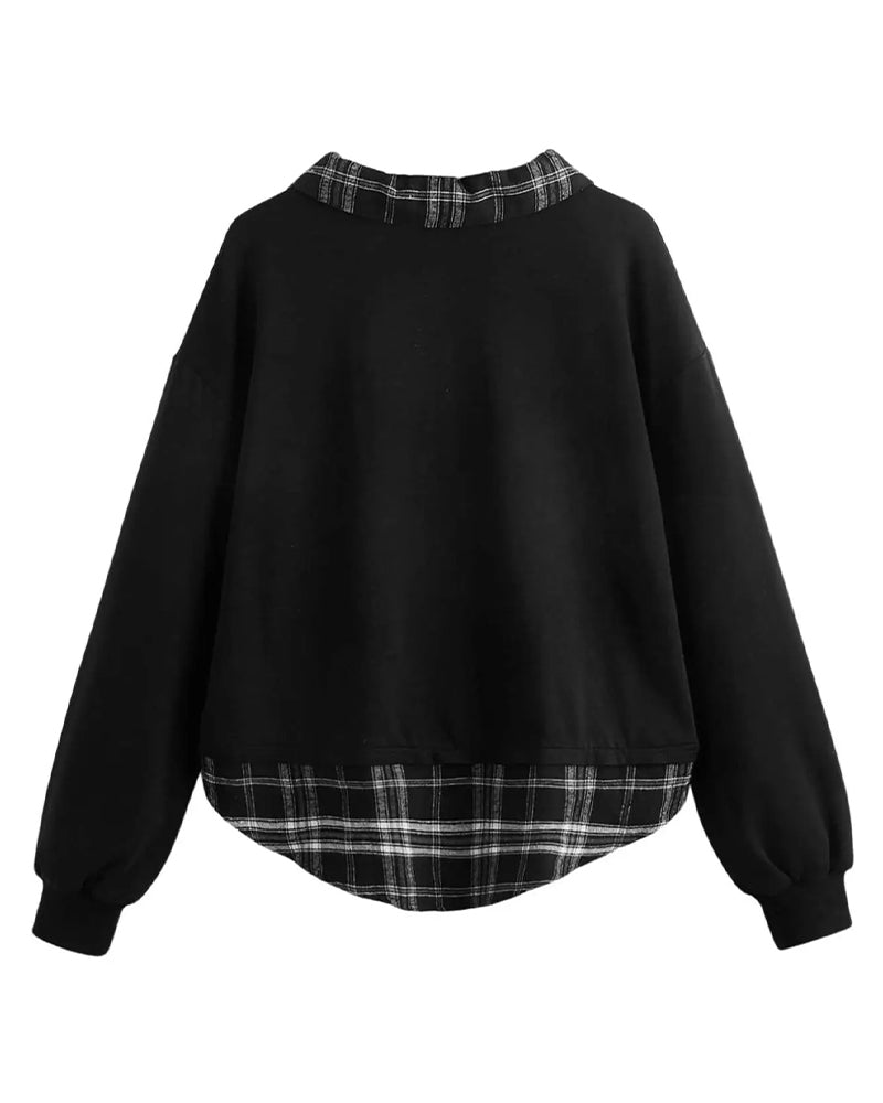 Sweatshirt Kariert Kragen Falsch Zweiteilig
