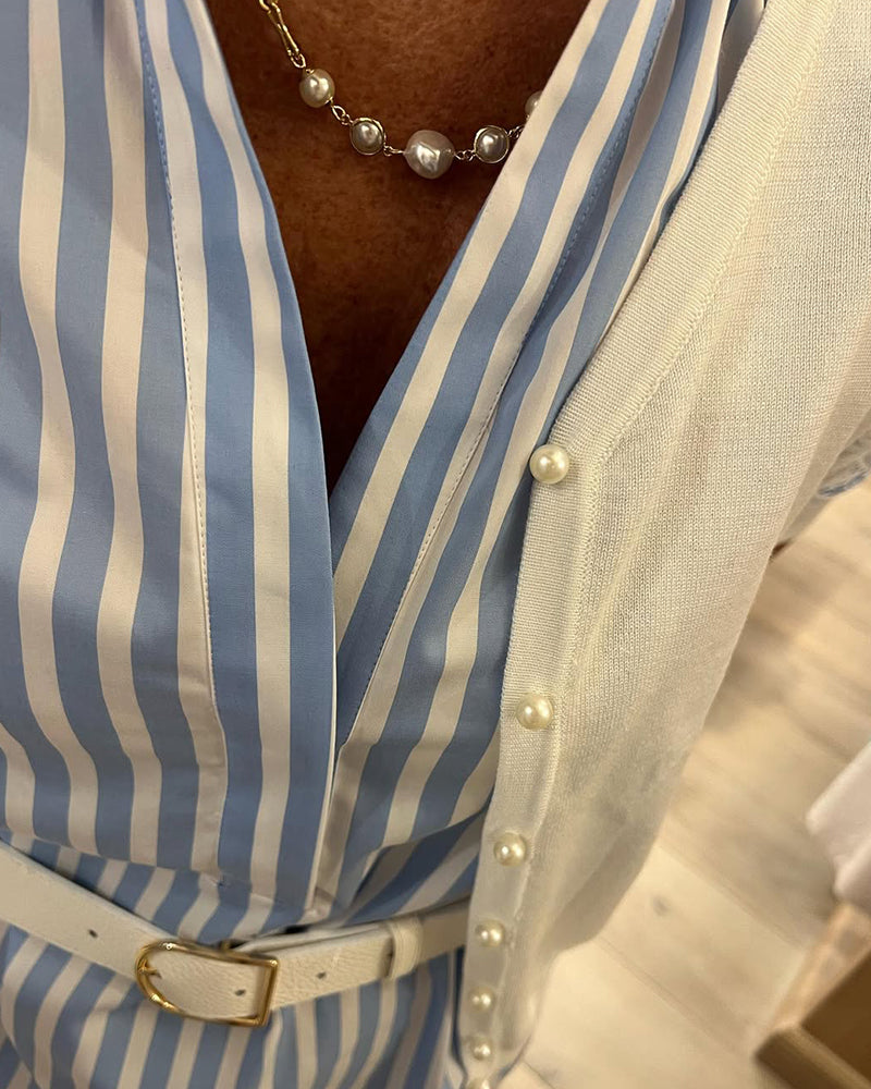 Kleid Revers Streifen Schlitz