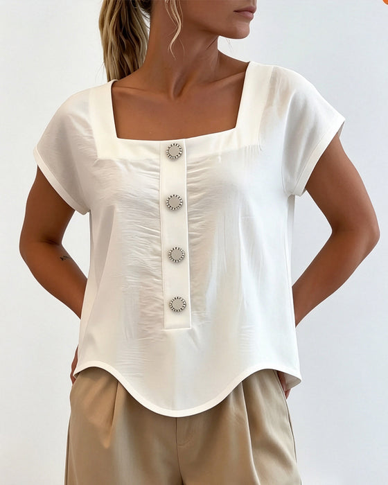 Bluse Quadratkragen Einfarbig