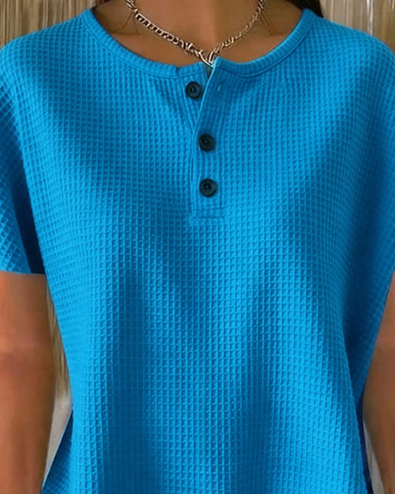 T-shirt Knopfleiste V-Ausschnitt Leger
