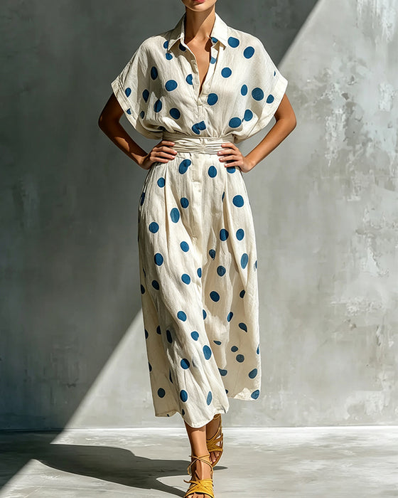 Kleid Lässig Tupfenmuster Midi-Länge