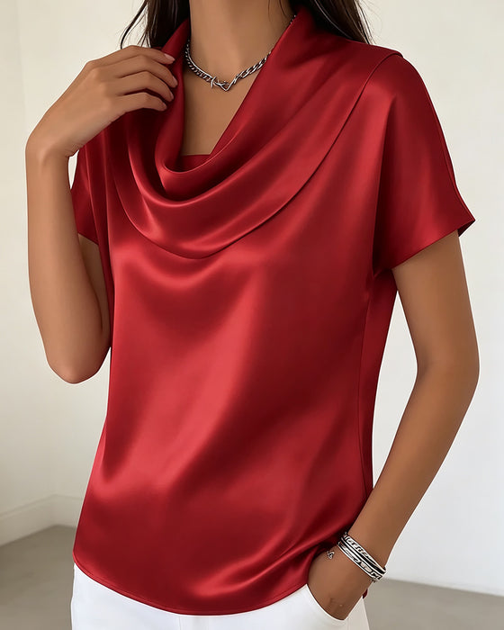 Bluse Einfarbig Drapierter Kragen