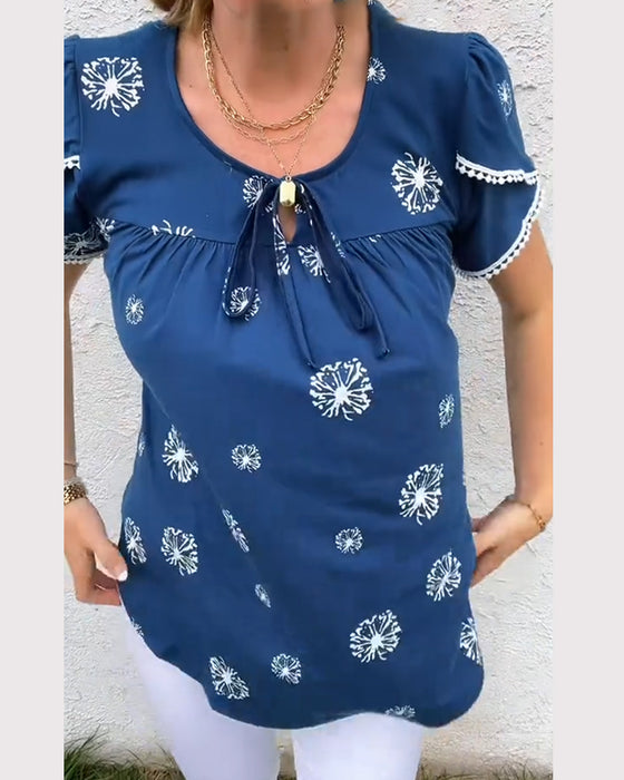 bluse blütenblattärmel druck tie-dye
