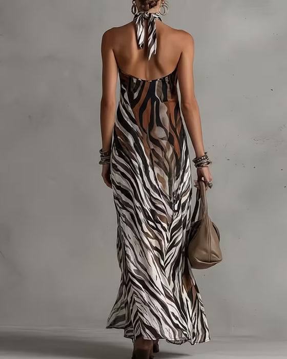 Kleider Zebra Halter Schlitz Lang