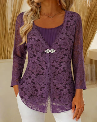 Langärmliges faux Zwei-Teile-Top