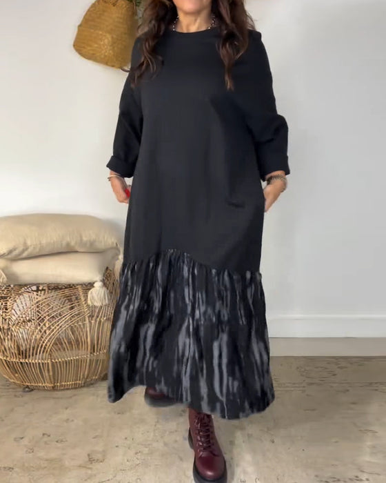 Kleid runder Ausschnitt unregelmäßiger Patchworkdruck