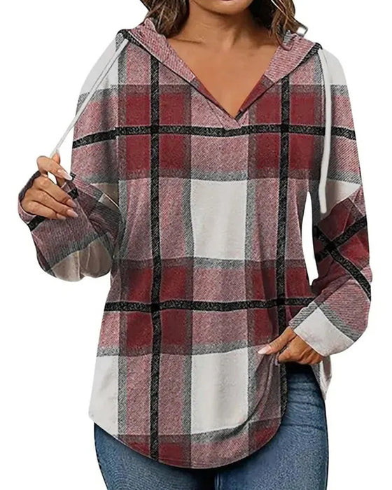 Bluse Karo Mit Kapuze Kordelzug