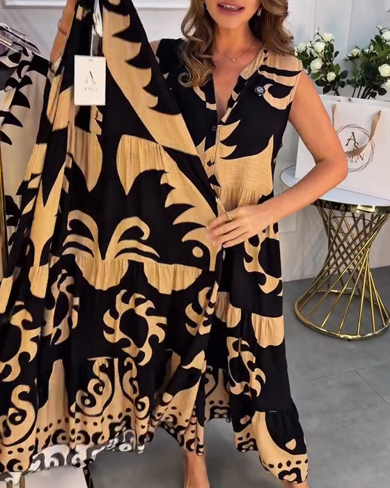 Kleid Lässig V-Ausschnitt Mit Print