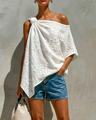 Bluse Dreidimensional Blume Ein Schulter