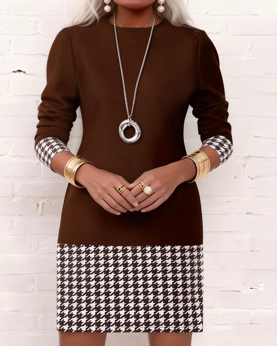 Kleid Hahnentritt Eingefasst Langarm