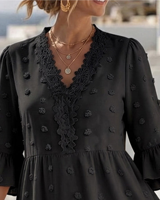 Kleid V-Ausschnitt Spitze Patchwork