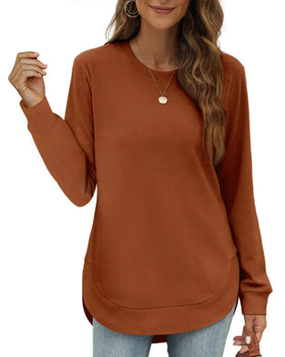 Sweatshirt Rundhals Gebogener Saum Uni