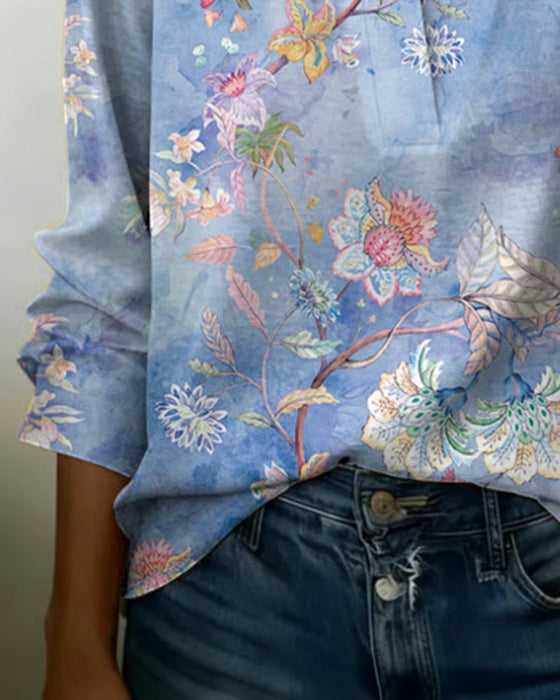 Bluse Stehkragen langärmelig floral