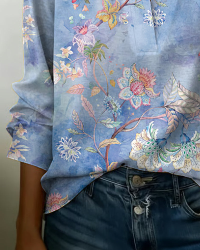 Bluse Stehkragen langärmelig floral