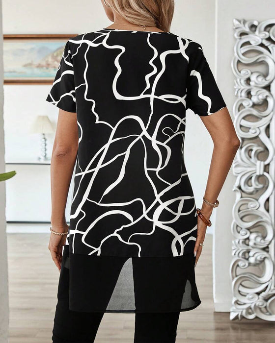 Bluse Rundhals Bedruckt Unregelmäßig Casual