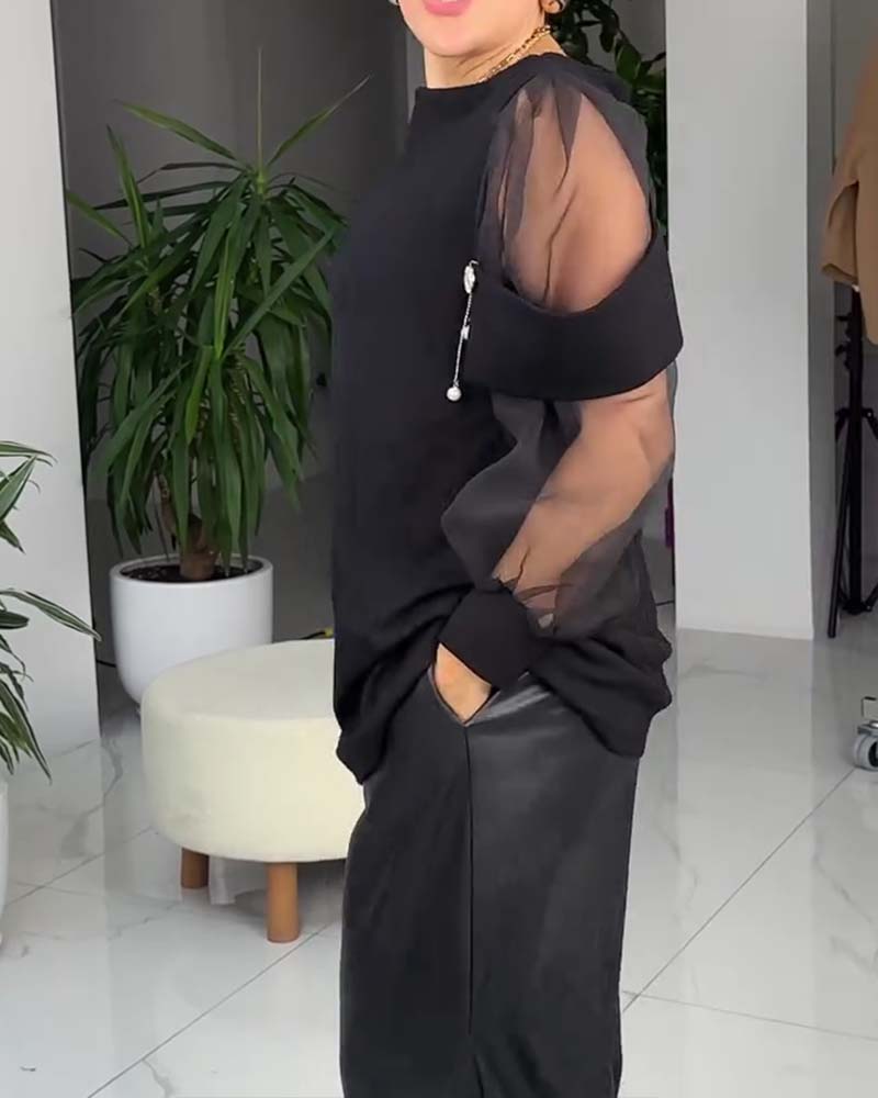 Top Modisch Netz Langarm