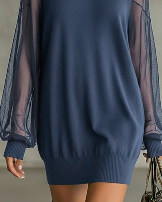 Kleid Laternenärmel einfarbig Patchwork