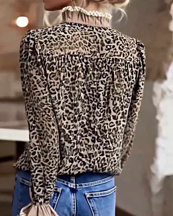 Bluse lässig Leopardenmuster langarm
