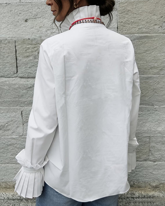Hemd Plissiert Mandarin-Kragen Designer Mode