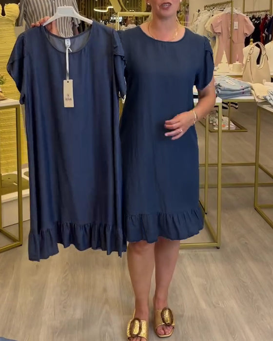 Kleid Lässig Denim Gerüscht
