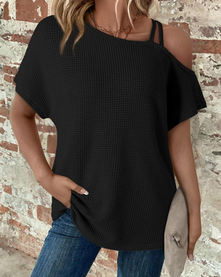 T-Shirt Kalte Schulter Waffel