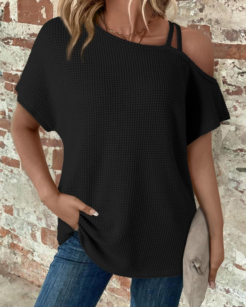 T-Shirt Kalte Schulter Waffel