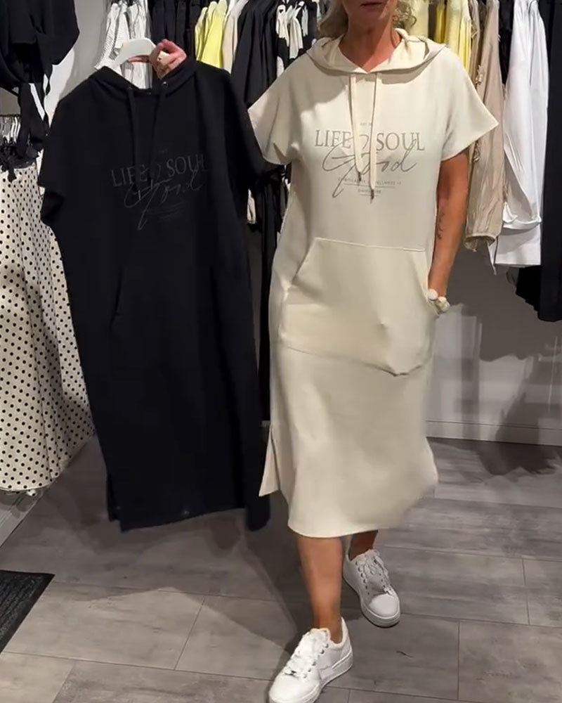 Kleid Buchstabendruck Kapuzenpullover