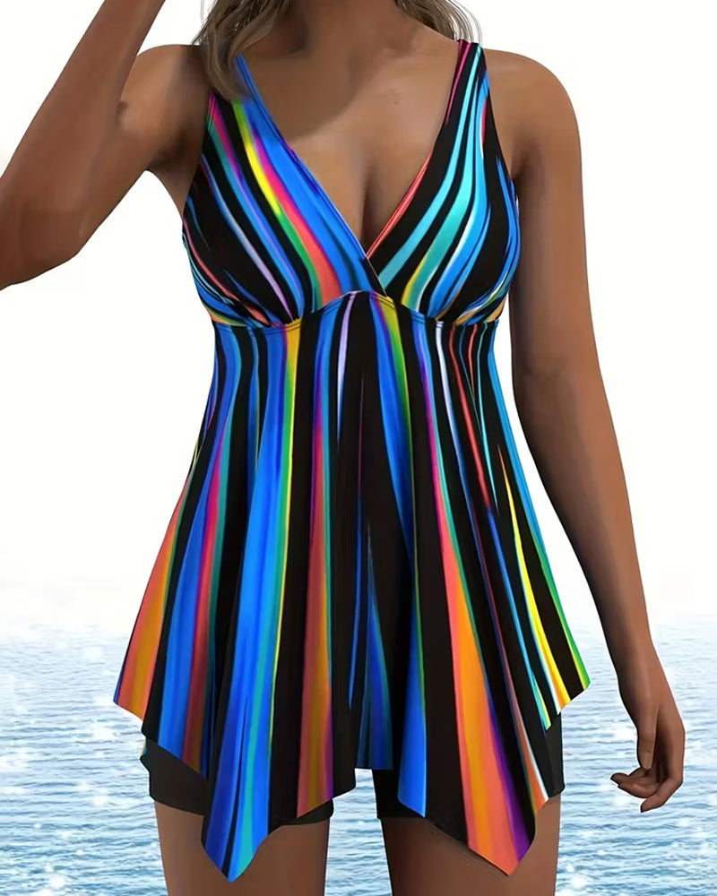 Tankini V-Ausschnitt regenbogen gestreift unregelmäßig